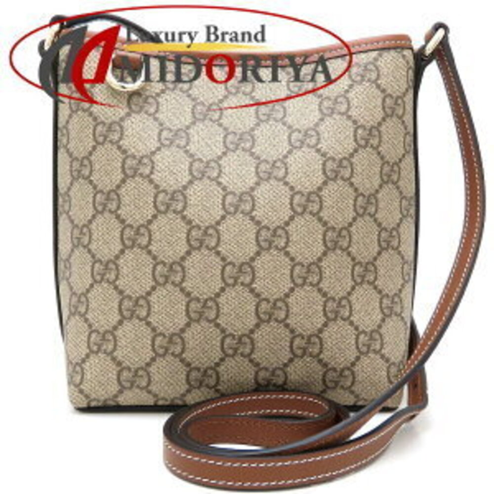 GUCCI GG Emblem Bucket Bag Shoulder Supreme Canvas Leather Beige Brown
